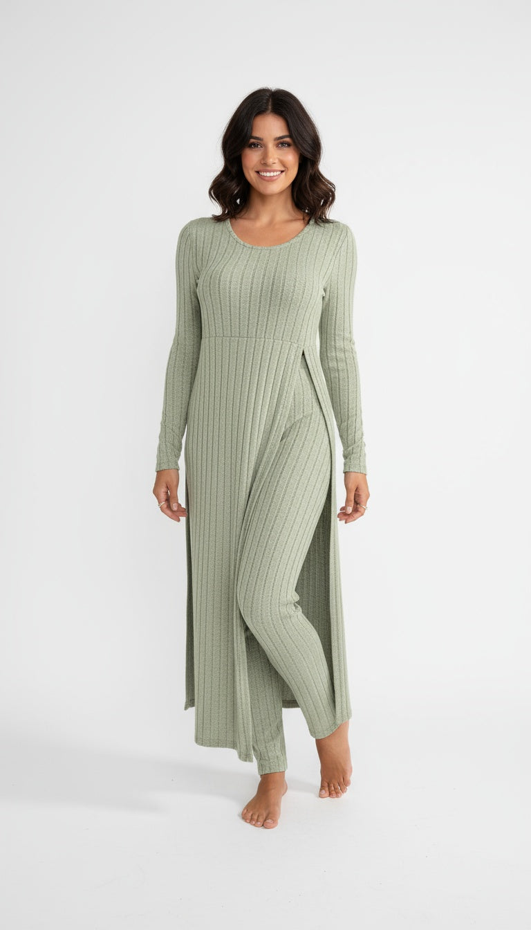 Women’s Lounia Ribbed Lounge Set - Longline Relaxed Homewear