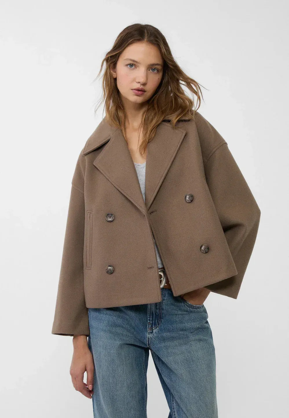 Women’s Cropped Double-Breasted Coat - Boxy Short Jacket