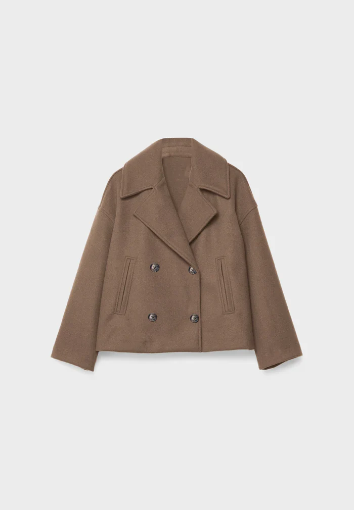 Women’s Cropped Double-Breasted Coat - Boxy Short Jacket