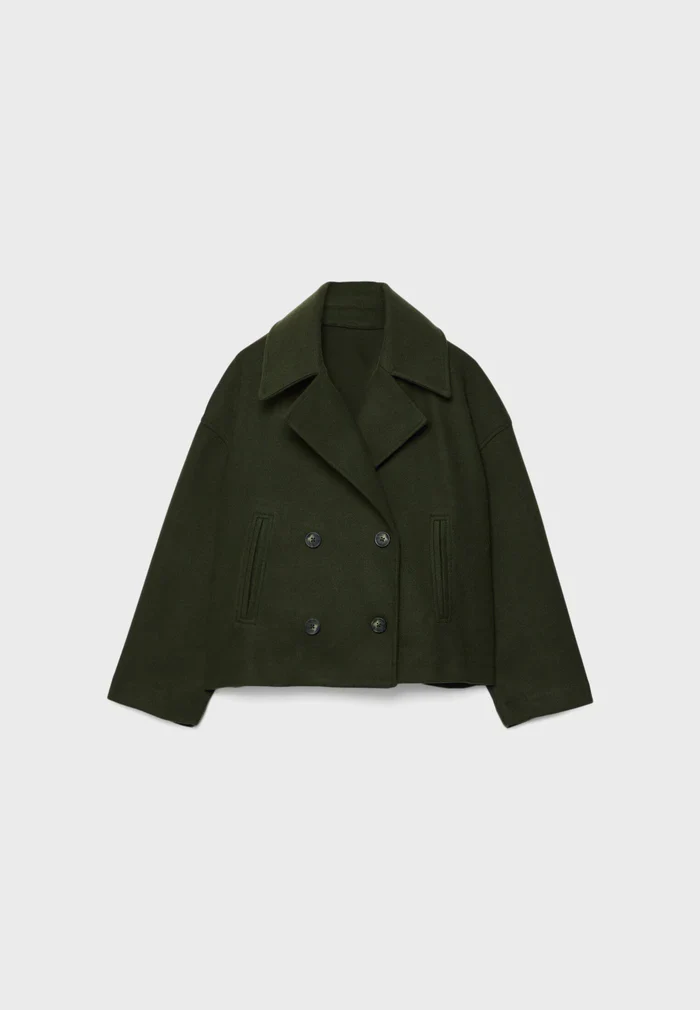 Women’s Cropped Double-Breasted Coat - Boxy Short Jacket