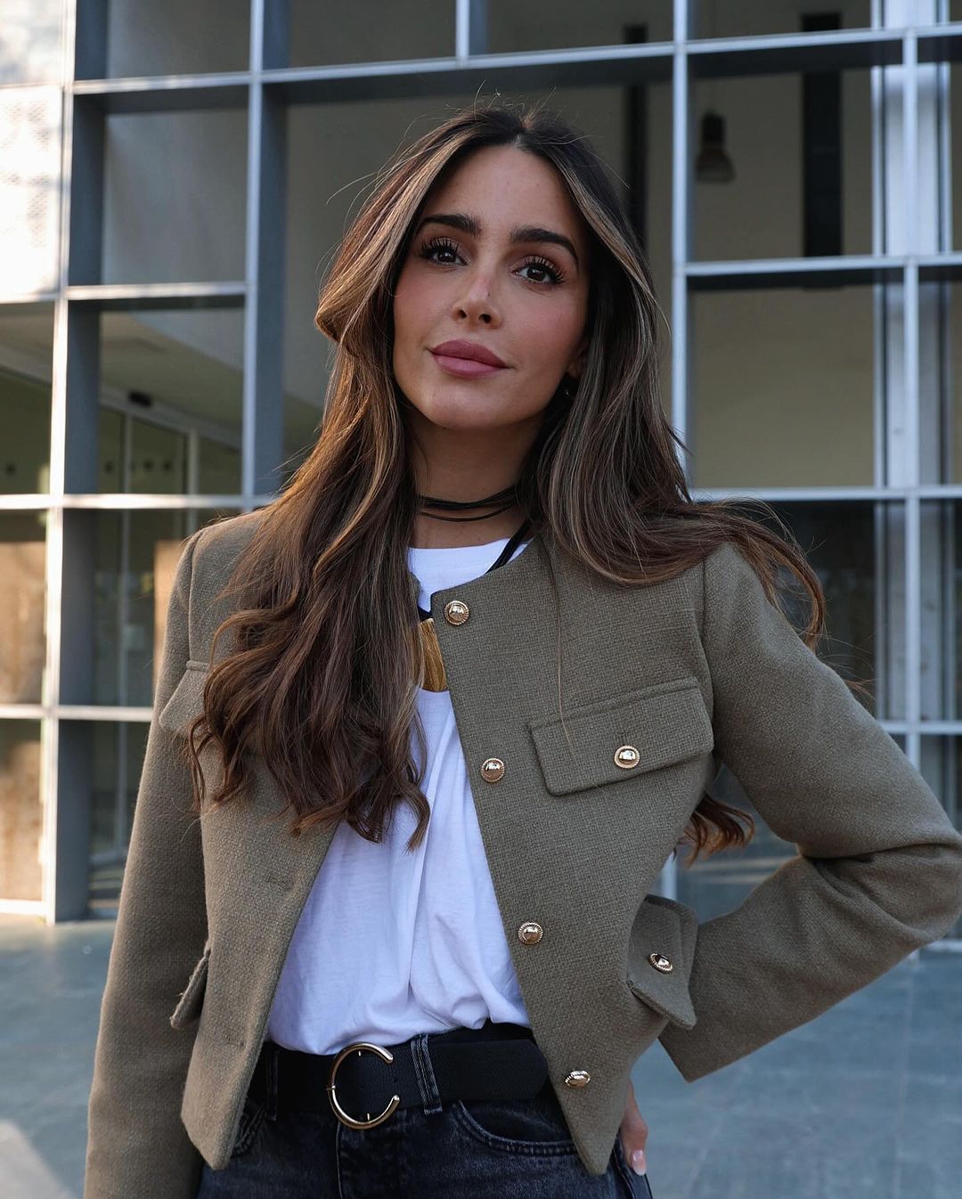Women’s Cropped Wool Jacket - Gold Button Pocket Detail Blazer