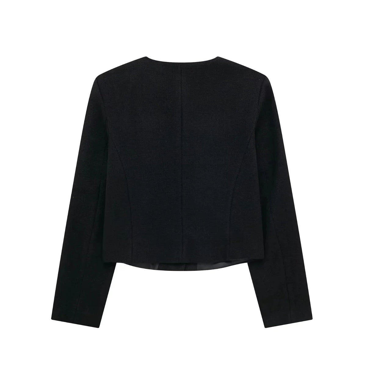 Women’s Cropped Wool Jacket - Gold Button Pocket Detail Blazer