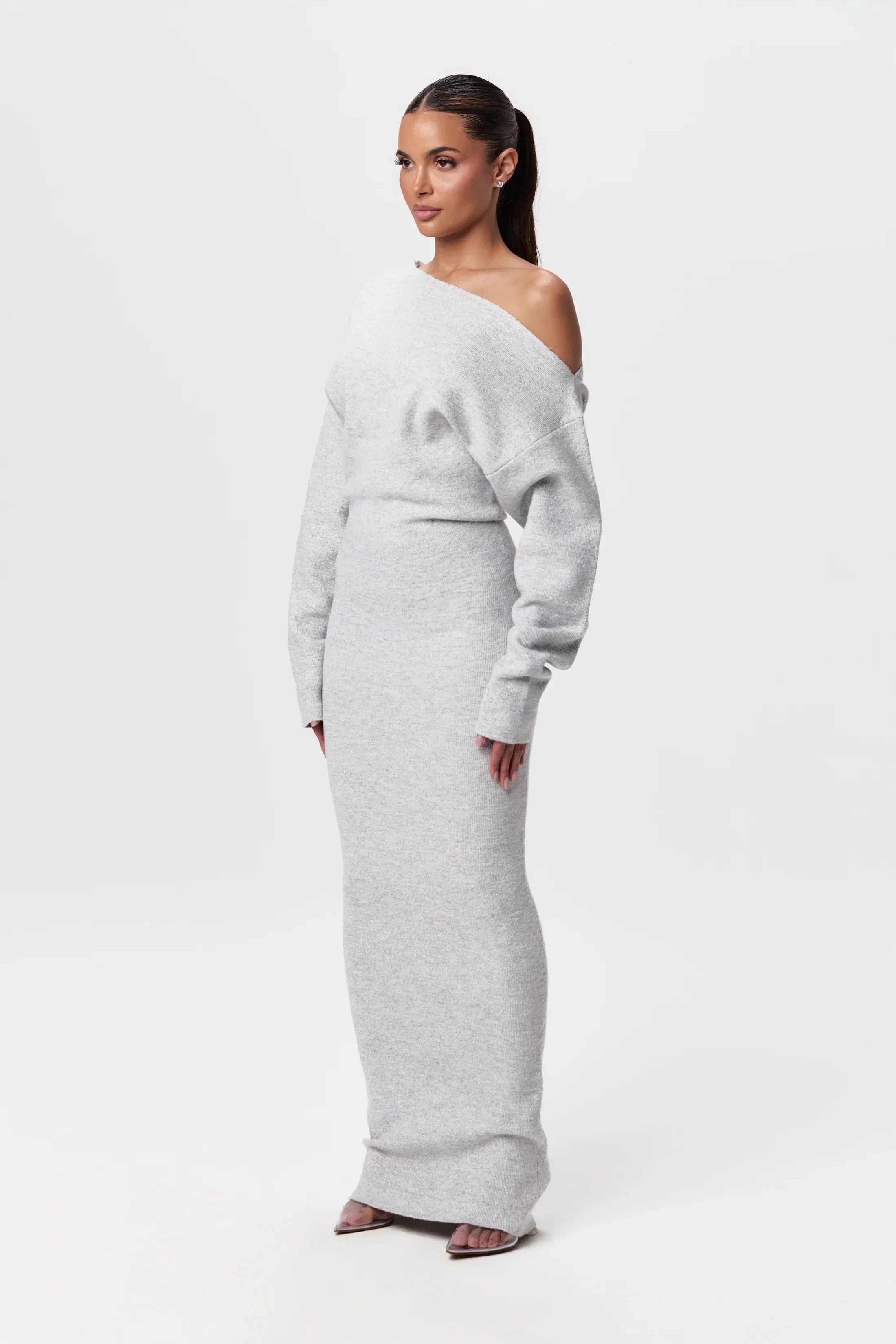 Women’s One-Shoulder Knit Maxi Dress - Elegant Bodycon Fit