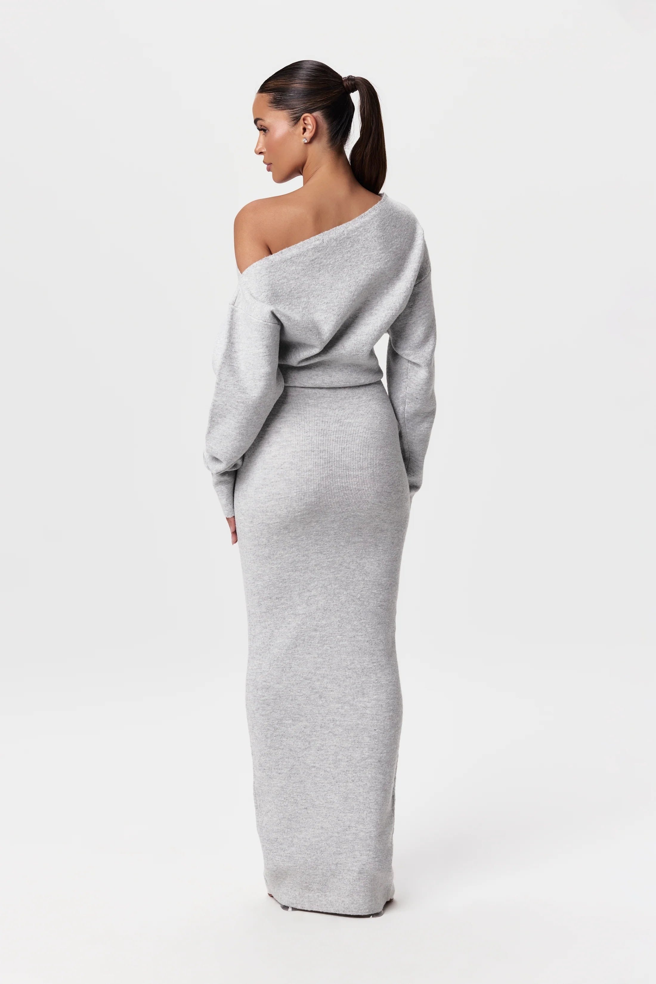 Women’s One-Shoulder Knit Maxi Dress - Elegant Bodycon Fit