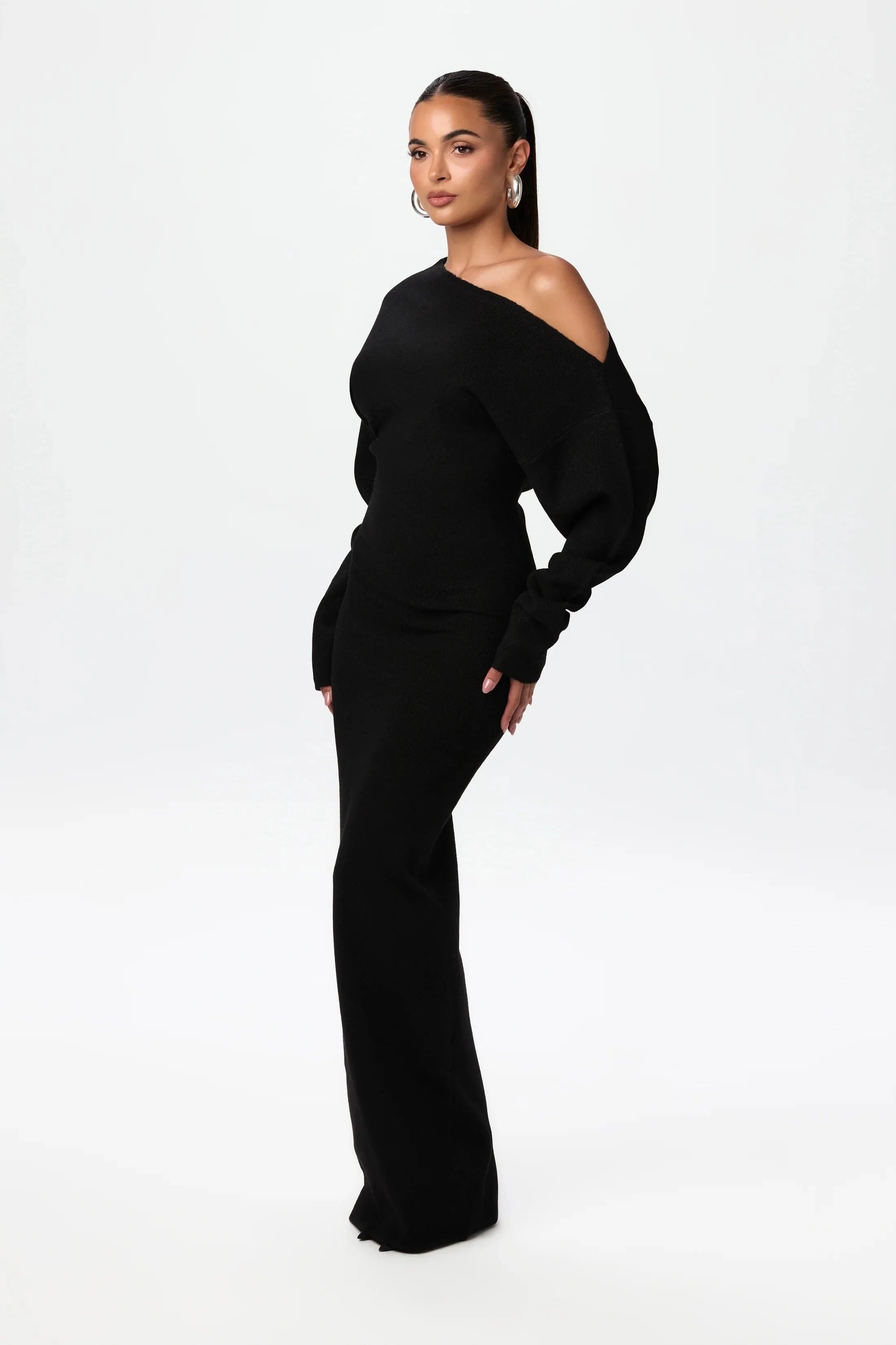 Women’s One-Shoulder Knit Maxi Dress - Elegant Bodycon Fit