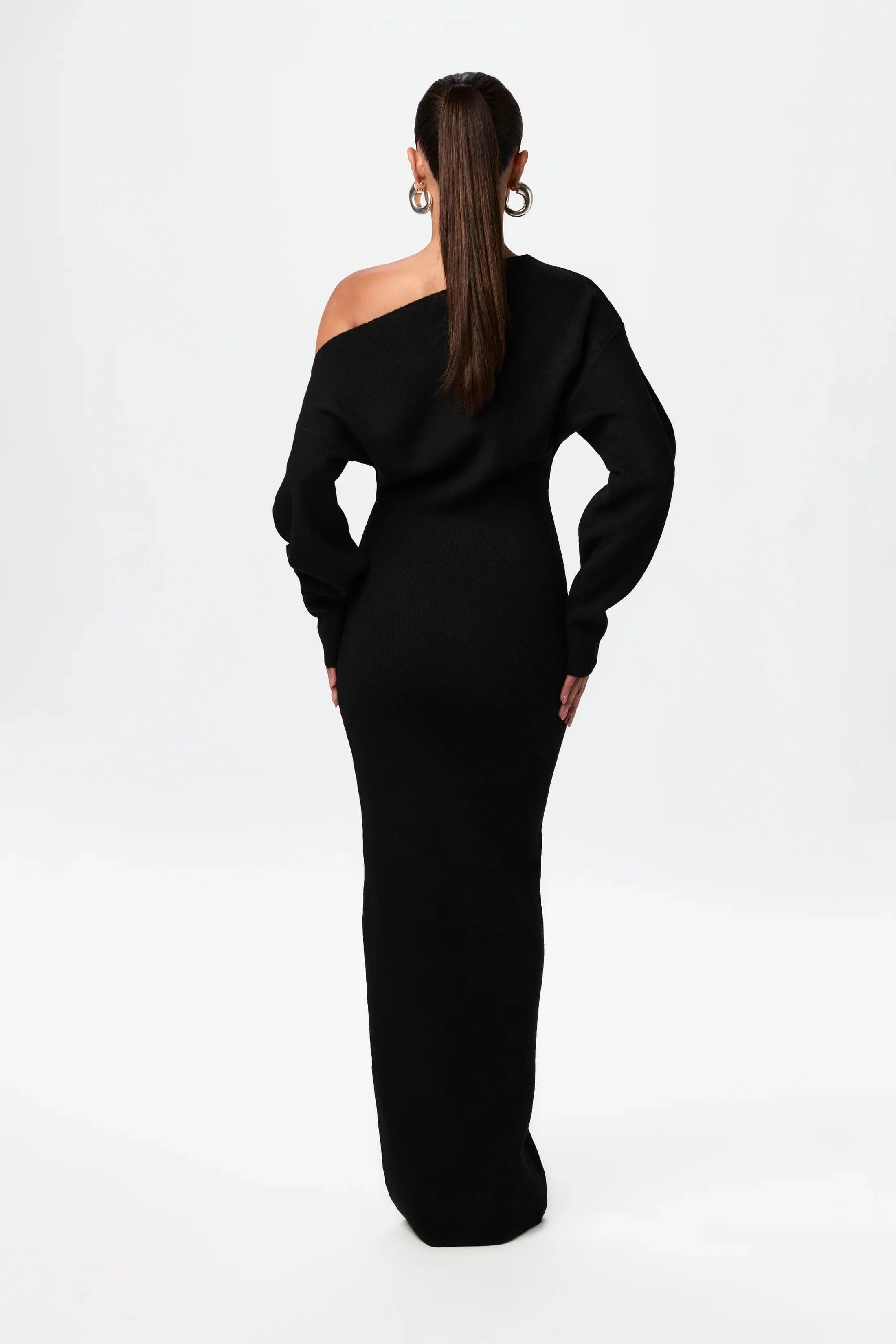 Women’s One-Shoulder Knit Maxi Dress - Elegant Bodycon Fit