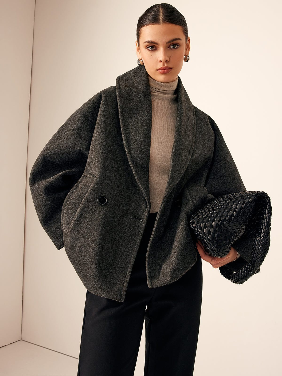 Women’s Oversized Wool Blend Coat - Double Button Closure