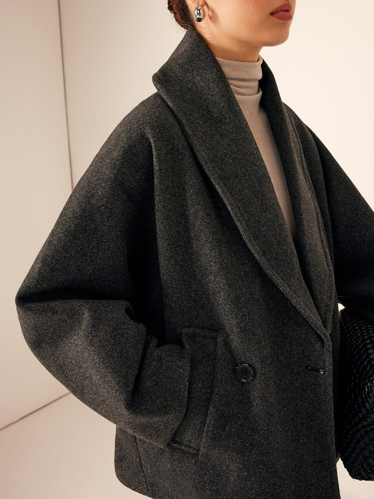 Women’s Oversized Wool Blend Coat - Double Button Closure