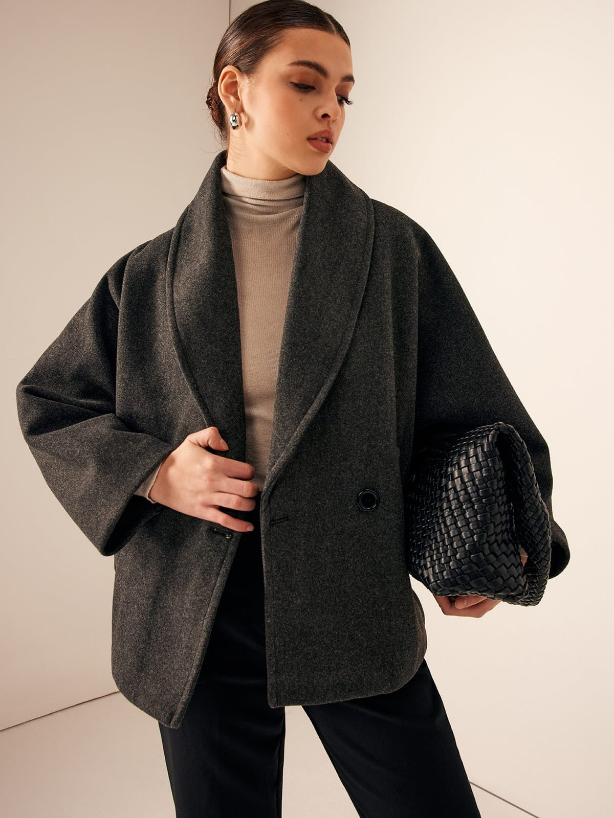 Women’s Oversized Wool Blend Coat - Double Button Closure