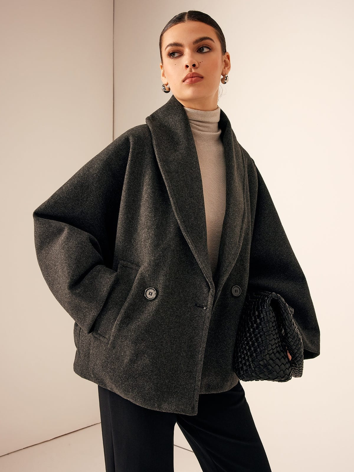Women’s Oversized Wool Blend Coat - Double Button Closure