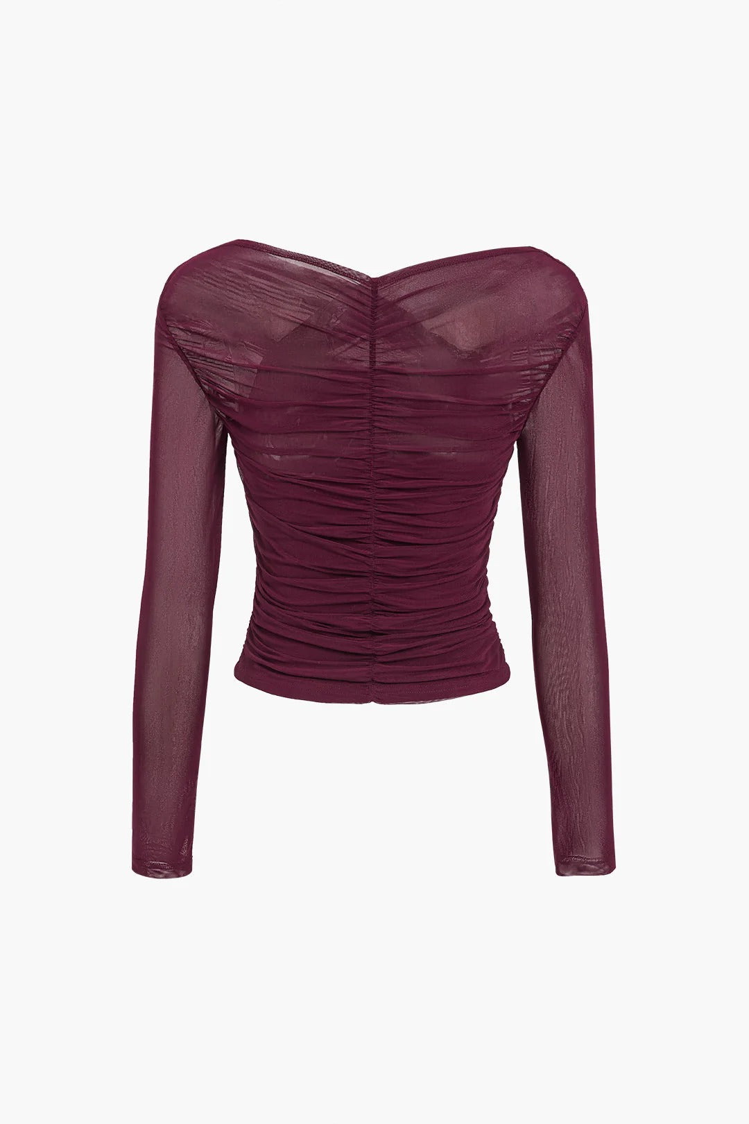 Women’s Ruched Mesh Long Sleeve Top - Cross-Front Fitted Blouse