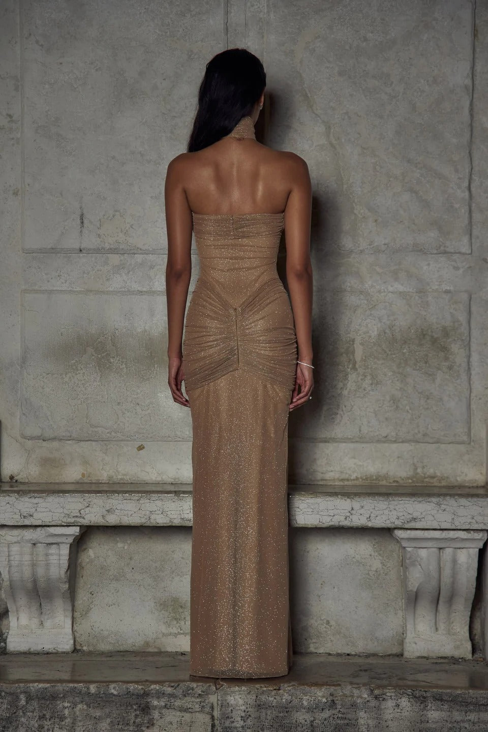 Women’s Strapless Sheer Maxi Dress - Sparkle Evening Gown