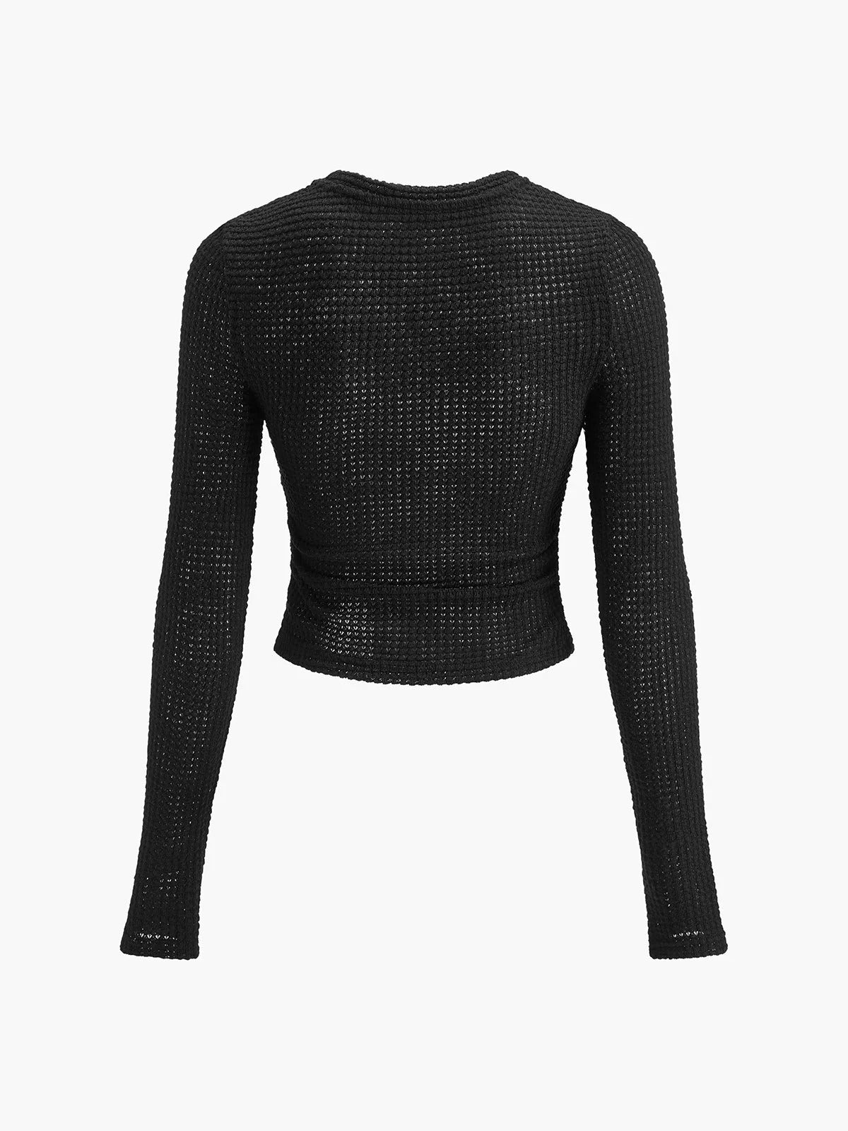 Women’s Textured Long Sleeve Fitted Top - Waffle Knit Stretch Pullover