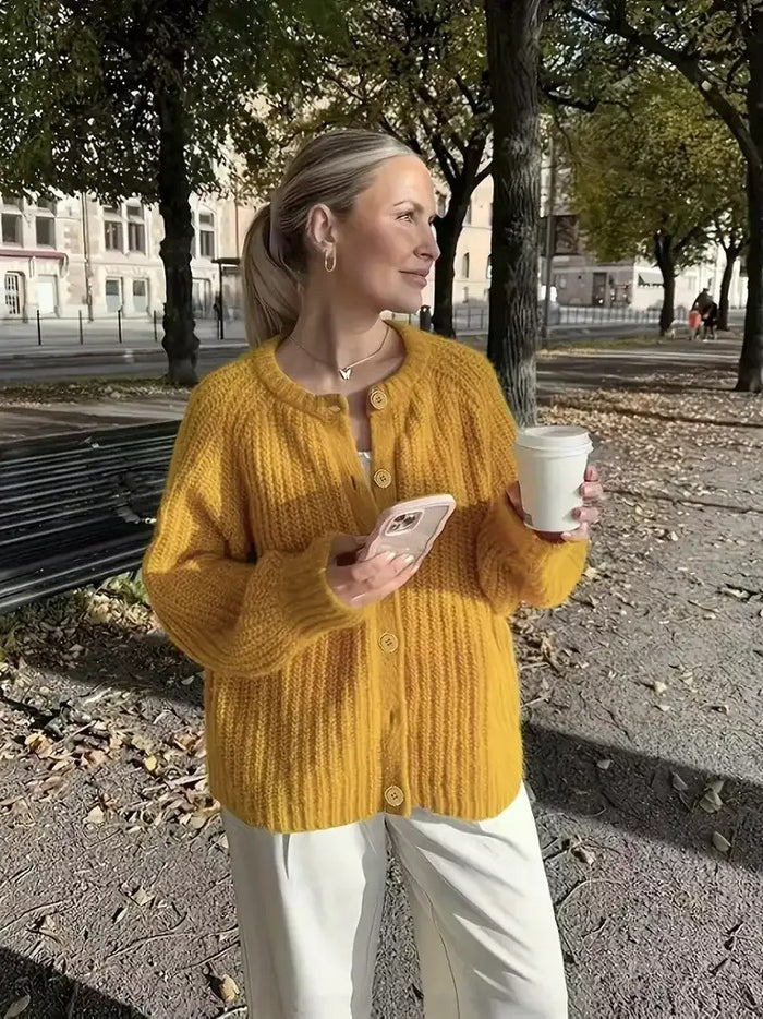 Women’s Ribbed Knit Button Cardigan - Cozy Cropped Sweater
