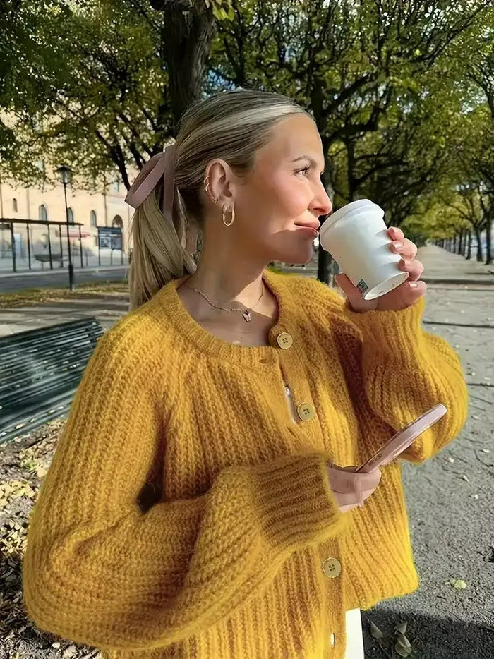 Women’s Ribbed Knit Button Cardigan - Cozy Cropped Sweater