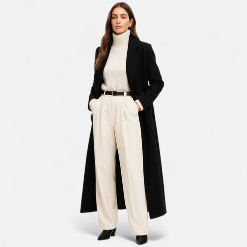 Women’s Longline Maxi Coat - Tailored Double-Breasted Winter Overcoat