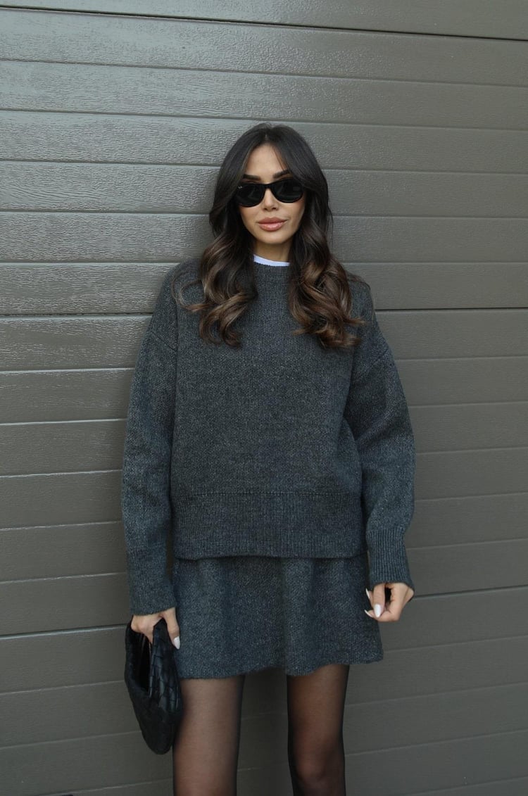 Women's Spring Knit Sweater and Mini Skirt Set