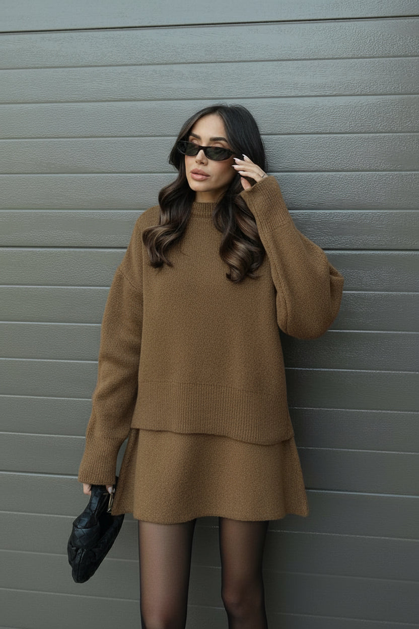 Women's Spring Knit Sweater and Mini Skirt Set