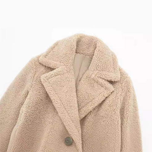 Women’s Elara Double-Breasted Teddy Long Coat