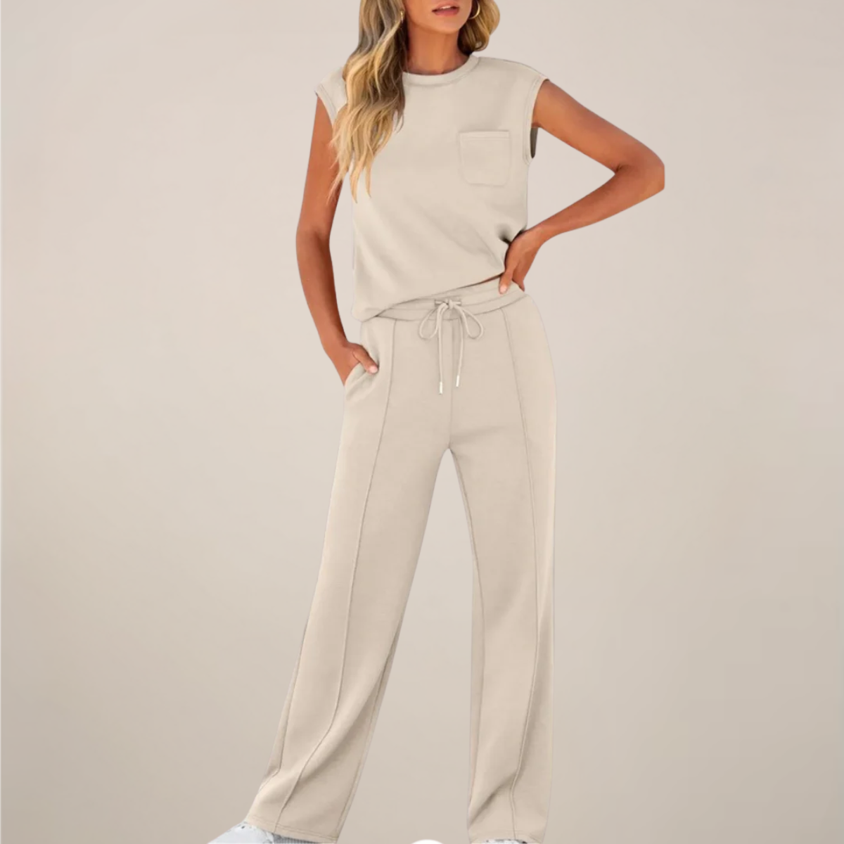 Women's Spring Drawstring Relaxed Pants Set