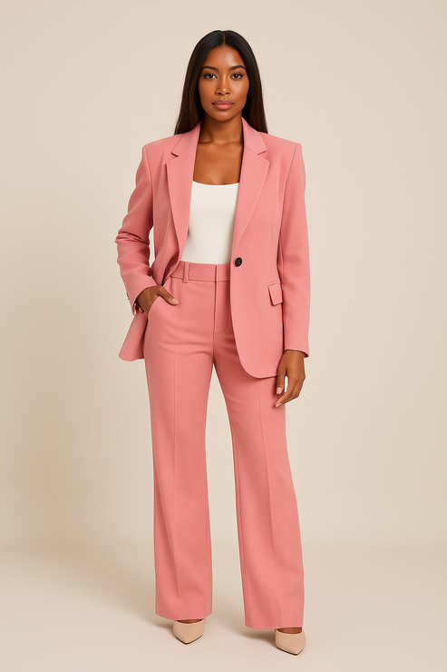 Women’s Tailored Pantsuit - Elegant Blazer Straight-Leg Trousers Set