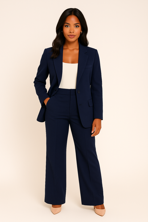 Women’s Tailored Pantsuit - Elegant Blazer Straight-Leg Trousers Set