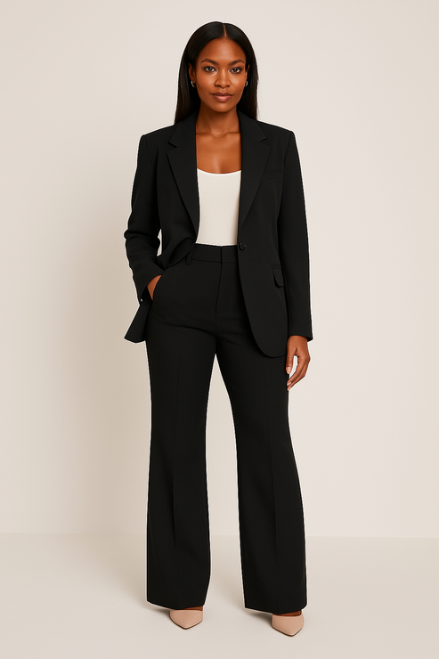 Women’s Tailored Pantsuit - Elegant Blazer Straight-Leg Trousers Set