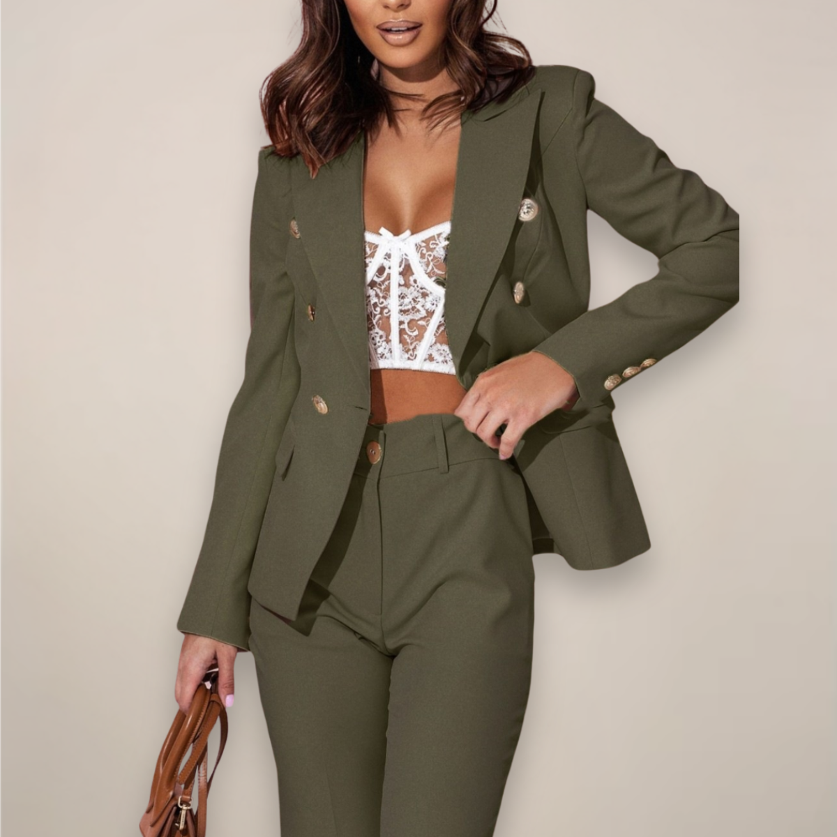 Women's Spring Tailored Blazer and Trousers Suit Set