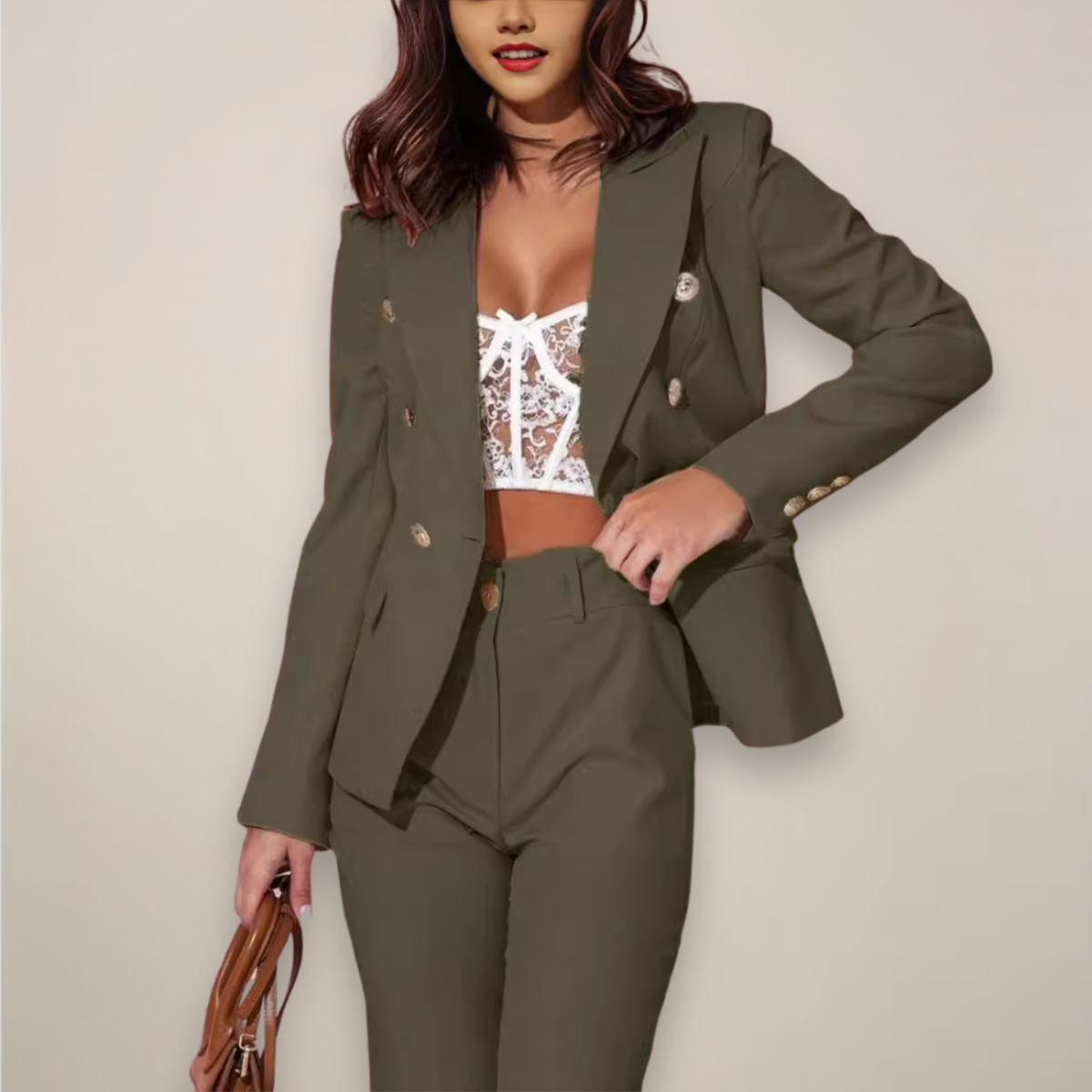 Women's Spring Tailored Blazer and Trousers Suit Set