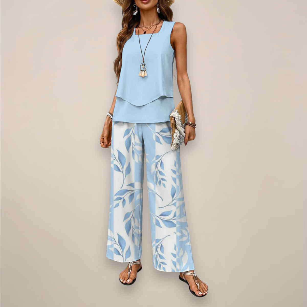Women's Spring Printed Wide-Leg Set