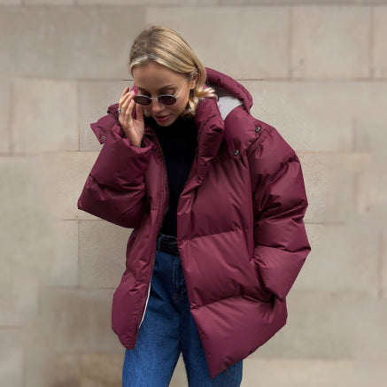 Women’s Oversized Puffer Jacket – Hooded Winter Coat