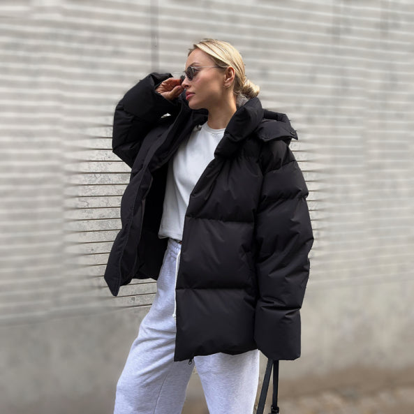 Women’s Oversized Puffer Jacket – Hooded Winter Coat