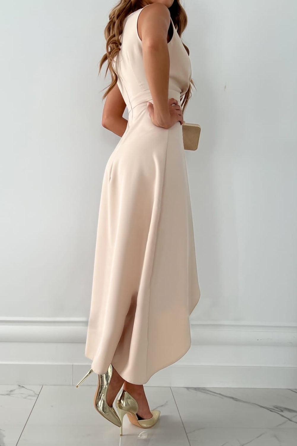 Women’s Sleeveless Wrap Maxi Dress - V-Neck Asymmetrical Hem