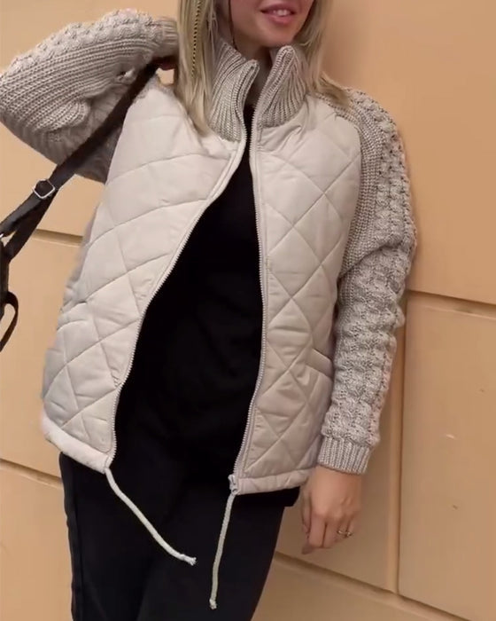 Women’s Quilted Knit-Sleeve Jacket - Casual Zip-Up Layer