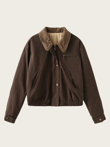 Women’s Casual Bomber Jacket - Corduroy Collar Zip-Up Outerwear