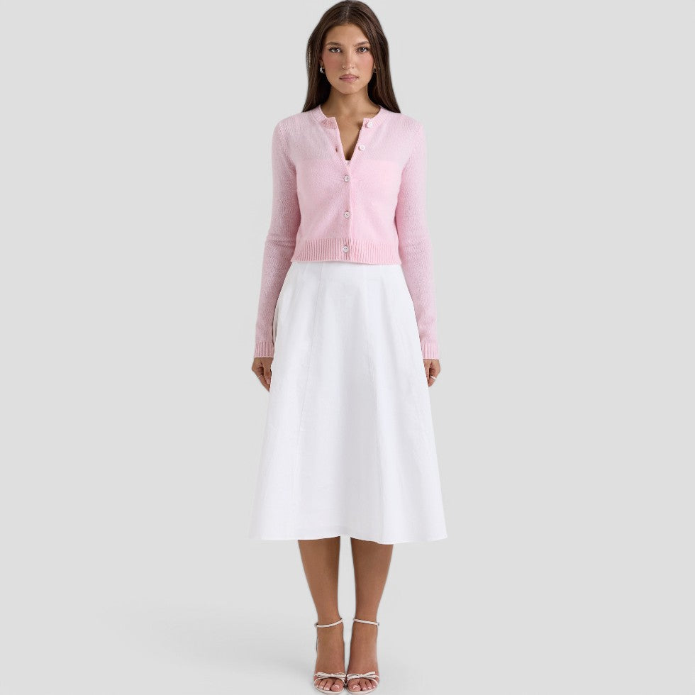 Women’s Cropped Button-Up Cardigan - Long Sleeve Knit