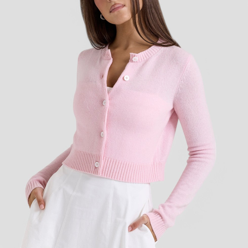 Women’s Cropped Button-Up Cardigan - Long Sleeve Knit