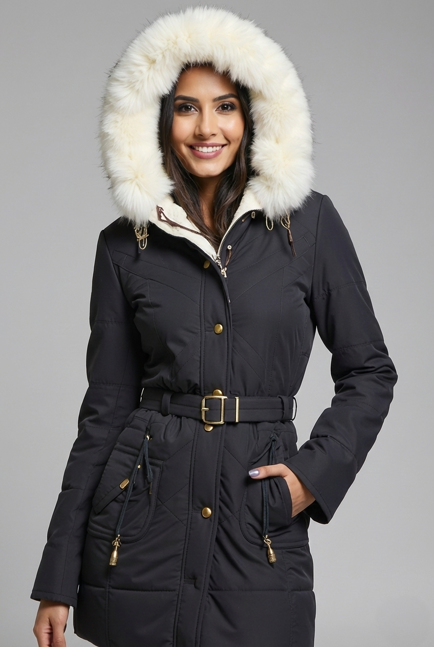 Women’s Luxe Faux-Fur Lined Parka - Asymmetric Zip Hooded Coat
