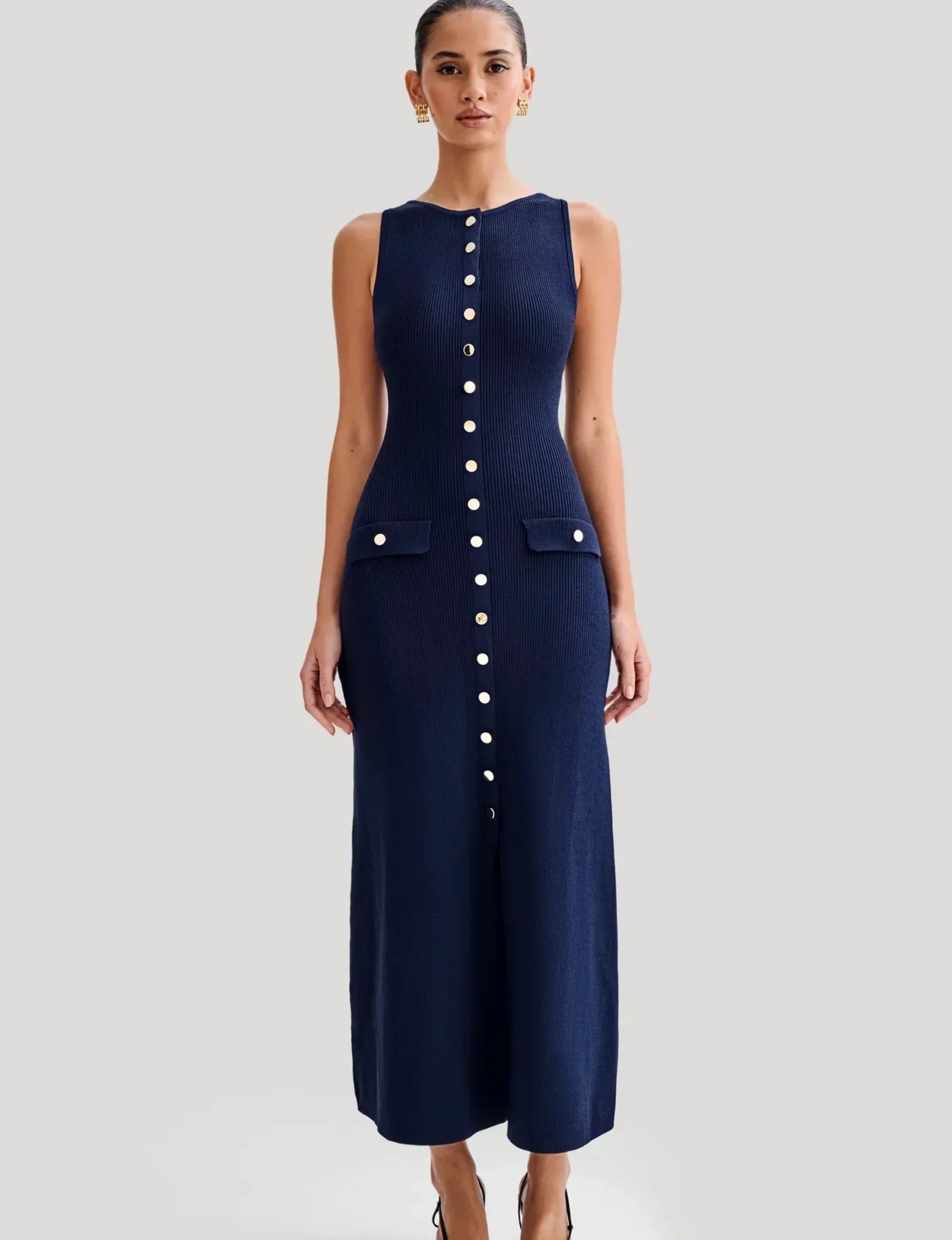 Primrose Button-Front Knit Midi Dress