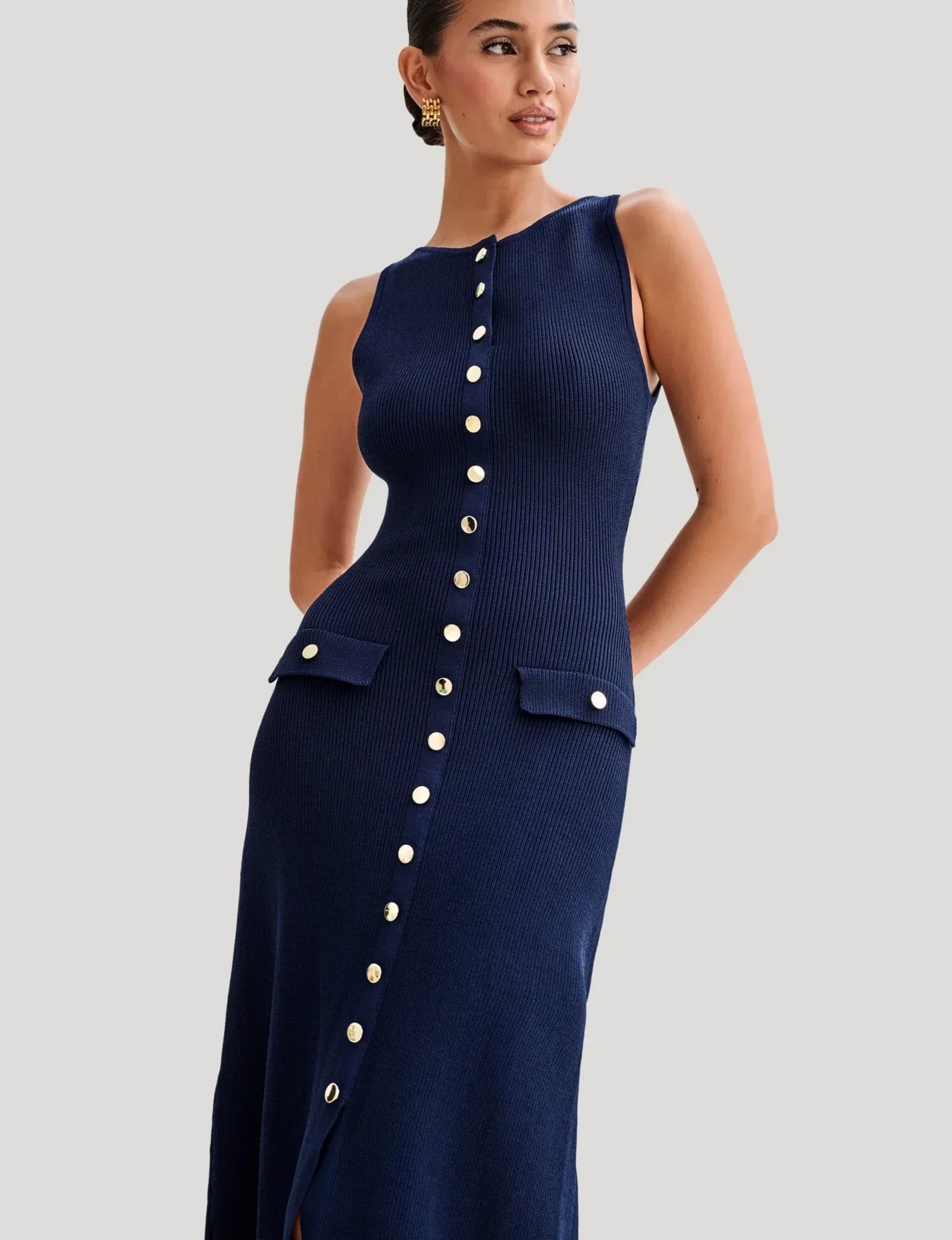 Primrose Button-Front Knit Midi Dress