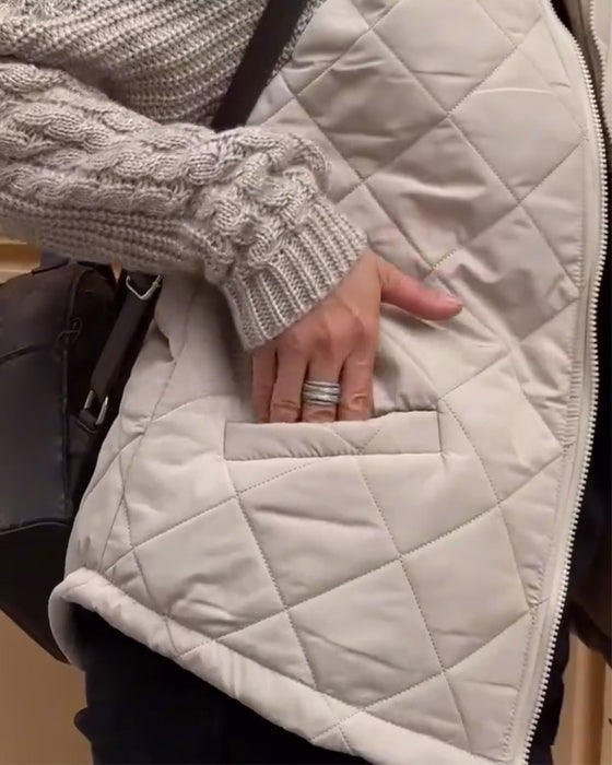 Women’s Quilted Knit-Sleeve Jacket - Casual Zip-Up Layer