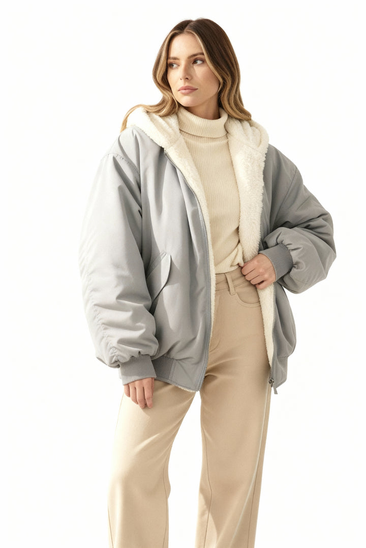 Women’s Cozy Oversized Fleece-Lined Puffer Jacket - Winter Warm Zip-Up Coat