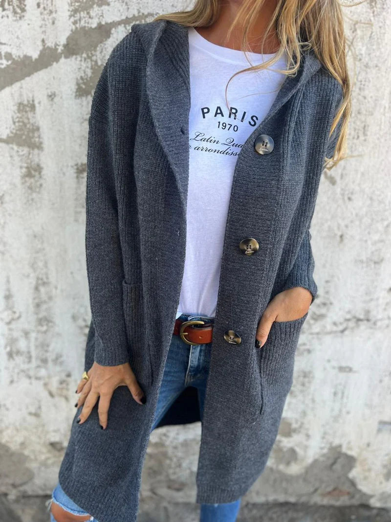 Women’s Longline Ribbed Knit Cardigan – Front Buttons & Pockets