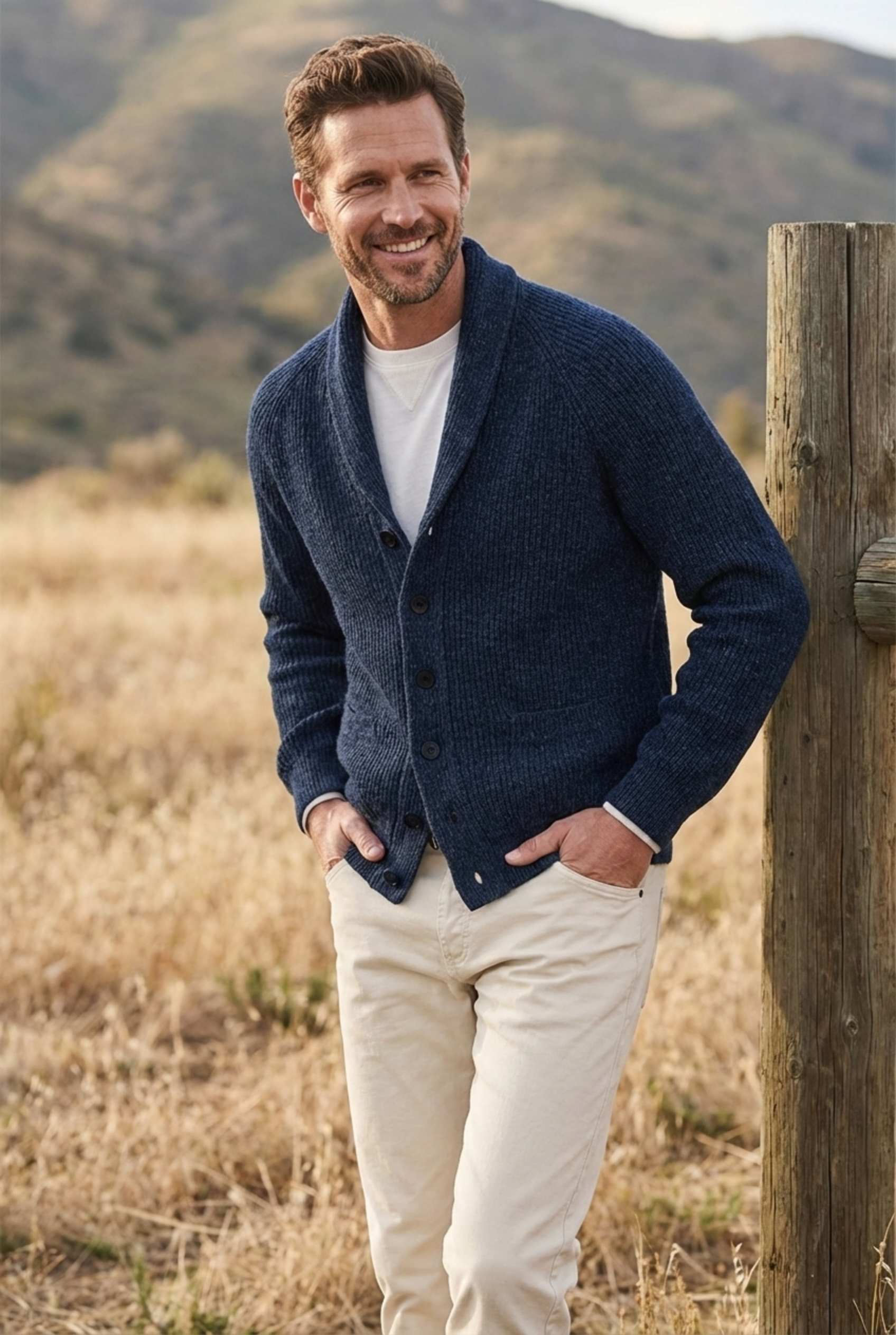 Men’s Chunky Knit Shawl Collar Cardigan - Button-Down Relaxed Fit Ribbed Sweater
