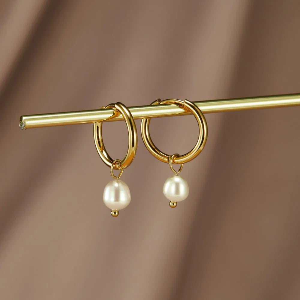 Clara - Freshwater Pearl Hoop Drop Earrings