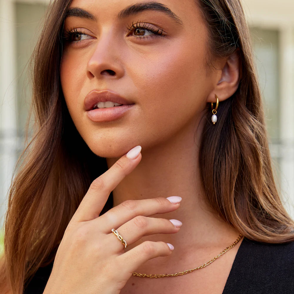 Clara - Freshwater Pearl Hoop Drop Earrings