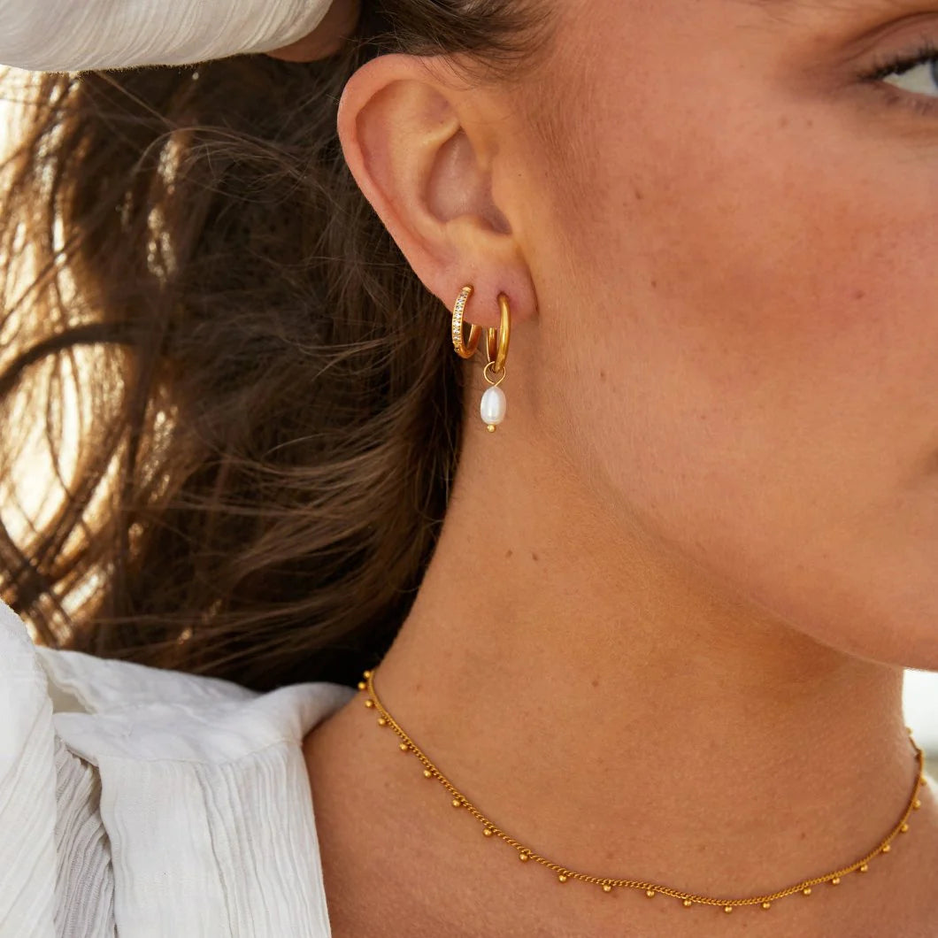 Clara - Freshwater Pearl Hoop Drop Earrings