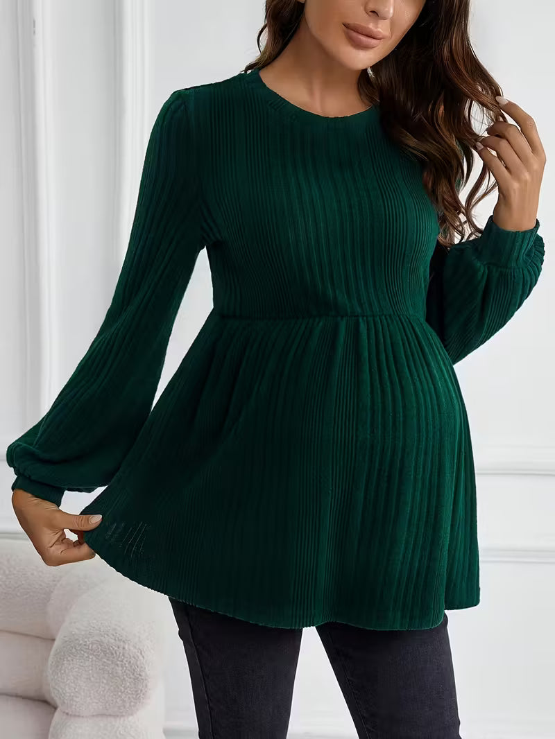 Women’s Maternity Pleated Tunic Top - Long Sleeve Empire Waist Blouse