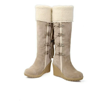 Women’s Astrid Faux-Fur Trim Wedge Winter Boots - Cozy Knee-High Design