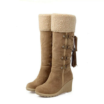 Women’s Astrid Faux-Fur Trim Wedge Winter Boots - Cozy Knee-High Design